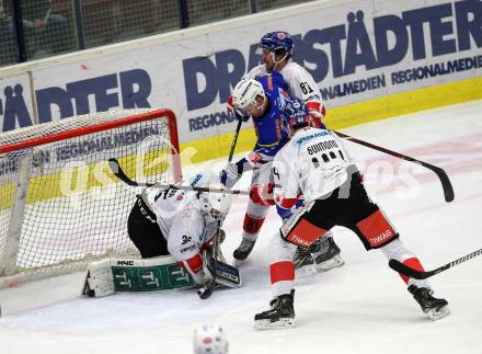 EBEL. Eishockey Bundesliga. EC VSV gegen HC TWK Innsbruck.  Down Blaine  (VSV), Ross Nicholas, Guimond Sacha, Gracnar Luka (Innsbruck). Villach, am 25.1.2019.
Foto: Kuess 


---
pressefotos, pressefotografie, kuess, qs, qspictures, sport, bild, bilder, bilddatenbank