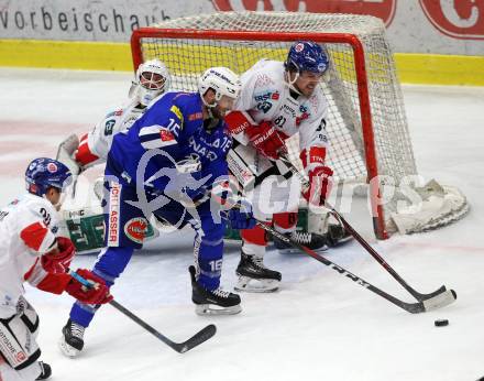 EBEL. Eishockey Bundesliga. EC VSV gegen HC TWK Innsbruck.  Sharp MacGregor (VSV),  Ross Nicholas (Innsbruck). Villach, am 25.1.2019.
Foto: Kuess 


---
pressefotos, pressefotografie, kuess, qs, qspictures, sport, bild, bilder, bilddatenbank