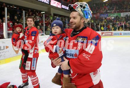 EBEL. Eishockey Bundesliga. KAC gegen	HC Orli Znojmo. Lars Haugen, Nicholas Eric Petersen mit Kinder (KAC). Klagenfurt, am 27.1.2019.
Foto: Kuess

---
pressefotos, pressefotografie, kuess, qs, qspictures, sport, bild, bilder, bilddatenbank