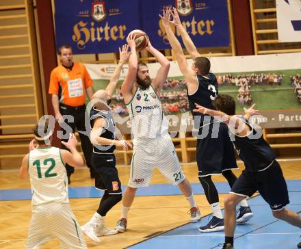 Basketball 2. Bundesliga. Grunddurchgang 16. Runde. KOS Celovec gegen   	BBC Nord Dragonz.  Jaka Stemberger (KOS), Tamas Markus, Attila Hegedues (BBC Nord Dragonz). Klagenfurt, am 27.1.2019.
Foto: Kuess
---
pressefotos, pressefotografie, kuess, qs, qspictures, sport, bild, bilder, bilddatenbank