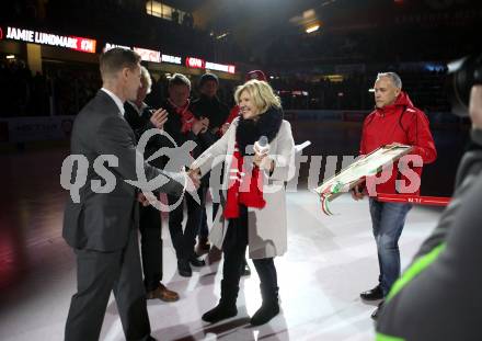 EBEL. Eishockey Bundesliga. KAC gegen	HC Orli Znojmo. Jamie Lundmark,  Maria-Luise Mathiaschitz, Juergen Pfeiler. Klagenfurt, am 27.1.2019.
Foto: Kuess

---
pressefotos, pressefotografie, kuess, qs, qspictures, sport, bild, bilder, bilddatenbank