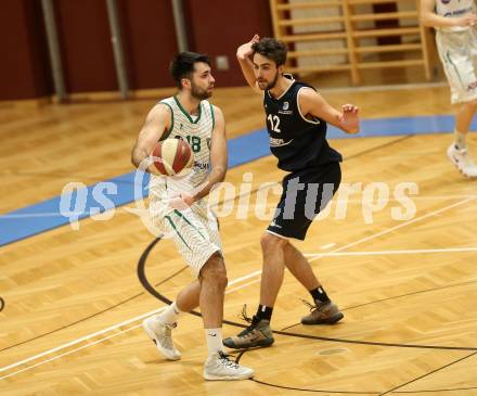 Basketball 2. Bundesliga. Grunddurchgang 16. Runde. KOS Celovec gegen   	BBC Nord Dragonz. Marin Sliskovic (KOS), Lukas Baumgartner (BBC Nord Dragonz). Klagenfurt, am 27.1.2019.
Foto: Kuess
---
pressefotos, pressefotografie, kuess, qs, qspictures, sport, bild, bilder, bilddatenbank