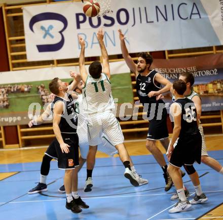 Basketball 2. Bundesliga. Grunddurchgang 16. Runde. KOS Celovec gegen   	BBC Nord Dragonz. Toman Feinig (KOS), Bernhard Graf, Lukas Baumgartner (BBC Nord Dragonz). Klagenfurt, am 27.1.2019.
Foto: Kuess
---
pressefotos, pressefotografie, kuess, qs, qspictures, sport, bild, bilder, bilddatenbank