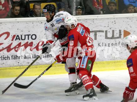 EBEL. Eishockey Bundesliga. KAC gegen	HC Orli Znojmo. Matthew Neal,  (KAC), Jakub Stehlik (Znojmo). Klagenfurt, am 27.1.2019.
Foto: Kuess

---
pressefotos, pressefotografie, kuess, qs, qspictures, sport, bild, bilder, bilddatenbank