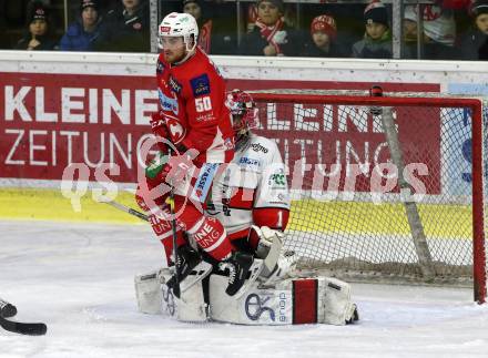 EBEL. Eishockey Bundesliga. KAC gegen	HC Orli Znojmo. Matthew Neal,  (KAC), Tomas Halasz (Znojmo). Klagenfurt, am 27.1.2019.
Foto: Kuess

---
pressefotos, pressefotografie, kuess, qs, qspictures, sport, bild, bilder, bilddatenbank