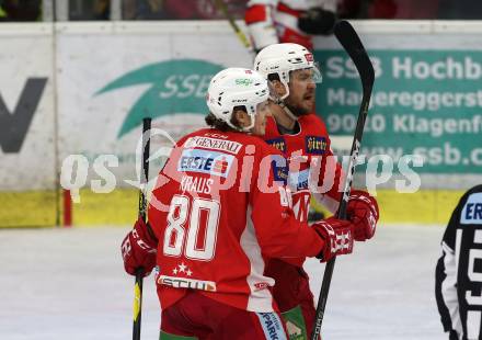 EBEL. Eishockey Bundesliga. KAC gegen	HC Orli Znojmo. Torjubel Nikolaus Kraus, Siim Liivik (KAC). Klagenfurt, am 27.1.2019.
Foto: Kuess

---
pressefotos, pressefotografie, kuess, qs, qspictures, sport, bild, bilder, bilddatenbank