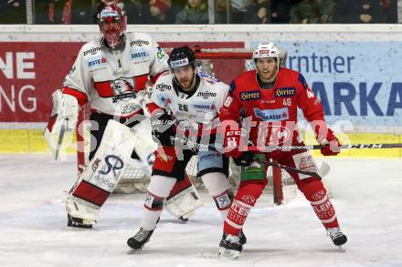 EBEL. Eishockey Bundesliga. KAC gegen	HC Orli Znojmo. Johannes Bischofberger,  (KAC), Michal Kruckovyc (Znojmo). Klagenfurt, am 27.1.2019.
Foto: Kuess

---
pressefotos, pressefotografie, kuess, qs, qspictures, sport, bild, bilder, bilddatenbank