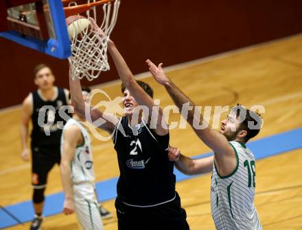 Basketball 2. Bundesliga. Grunddurchgang 16. Runde. KOS Celovec gegen   	BBC Nord Dragonz. Marin Sliskovic (KOS), Lukas Knor (BBC Nord Dragonz). Klagenfurt, am 27.1.2019.
Foto: Kuess
---
pressefotos, pressefotografie, kuess, qs, qspictures, sport, bild, bilder, bilddatenbank