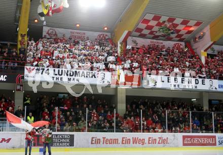 EBEL. Eishockey Bundesliga. KAC gegen	HC Orli Znojmo.  Ehrung Jamie Lundmark. Fans.  Klagenfurt, am 27.1.2019.
Foto: Kuess

---
pressefotos, pressefotografie, kuess, qs, qspictures, sport, bild, bilder, bilddatenbank