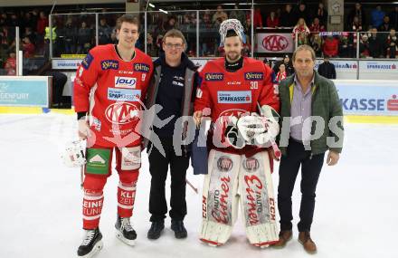 EBEL. Eishockey Bundesliga. KAC gegen	HC Orli Znojmo. Nicholas Eric Petersen, Spieler des Abends Lars Haugen (KAC). Klagenfurt, am 27.1.2019.
Foto: Kuess

---
pressefotos, pressefotografie, kuess, qs, qspictures, sport, bild, bilder, bilddatenbank