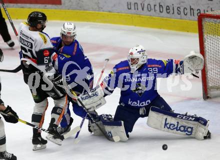 EBEL. Eishockey Bundesliga. EC VSV gegen Dornbirn Bulldogs.  Stefan Bacher, Dan Bakala, (VSV), Michael Parks  (Dornbirn). Villach, am 1.2.2019.
Foto: Kuess 


---
pressefotos, pressefotografie, kuess, qs, qspictures, sport, bild, bilder, bilddatenbank