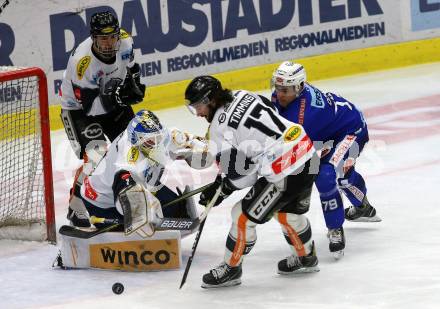 EBEL. Eishockey Bundesliga. EC VSV gegen Dornbirn Bulldogs. Blaine Down,  (VSV), Juhana Rasmus Julius Aho, Scott Timmins  (Dornbirn). Villach, am 1.2.2019.
Foto: Kuess 


---
pressefotos, pressefotografie, kuess, qs, qspictures, sport, bild, bilder, bilddatenbank