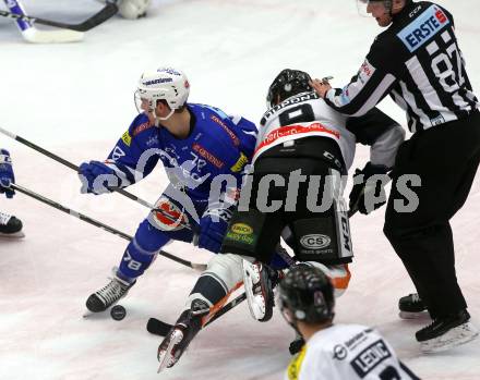 EBEL. Eishockey Bundesliga. EC VSV gegen Dornbirn Bulldogs.  Blaine Down,  (VSV), Brodie Dupont (Dornbirn). Villach, am 1.2.2019.
Foto: Kuess 


---
pressefotos, pressefotografie, kuess, qs, qspictures, sport, bild, bilder, bilddatenbank