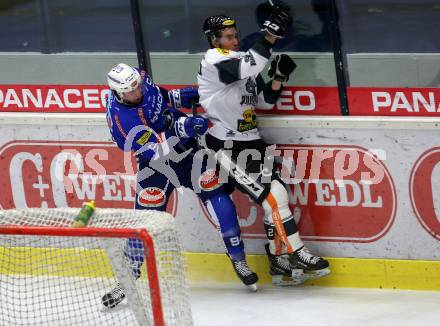 EBEL. Eishockey Bundesliga. EC VSV gegen Dornbirn Bulldogs.  Brandon Alderson,  (VSV), Olivier Magnan (Dornbirn). Villach, am 1.2.2019.
Foto: Kuess 


---
pressefotos, pressefotografie, kuess, qs, qspictures, sport, bild, bilder, bilddatenbank