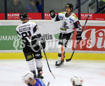 EBEL. Eishockey Bundesliga. EC VSV gegen Dornbirn Bulldogs.  Torjubel Brodie Reid, Alexandre Picard  (Dornbirn). Villach, am 1.2.2019.
Foto: Kuess 


---
pressefotos, pressefotografie, kuess, qs, qspictures, sport, bild, bilder, bilddatenbank