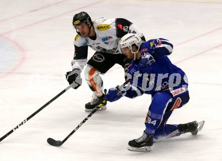 EBEL. Eishockey Bundesliga. EC VSV gegen Dornbirn Bulldogs. Brandon Alderson,  (VSV), Brendan O Donell  (Dornbirn). Villach, am 1.2.2019.
Foto: Kuess 


---
pressefotos, pressefotografie, kuess, qs, qspictures, sport, bild, bilder, bilddatenbank