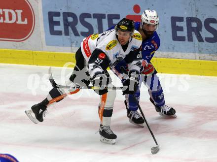 EBEL. Eishockey Bundesliga. EC VSV gegen Dornbirn Bulldogs.  Nikolas Petrik,  (VSV), Michael Parks (Dornbirn). Villach, am 1.2.2019.
Foto: Kuess 


---
pressefotos, pressefotografie, kuess, qs, qspictures, sport, bild, bilder, bilddatenbank