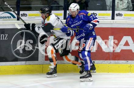 EBEL. Eishockey Bundesliga. EC VSV gegen Dornbirn Bulldogs.  Jason Desantis, (VSV), Brendan O Donell  (Dornbirn). Villach, am 1.2.2019.
Foto: Kuess 


---
pressefotos, pressefotografie, kuess, qs, qspictures, sport, bild, bilder, bilddatenbank