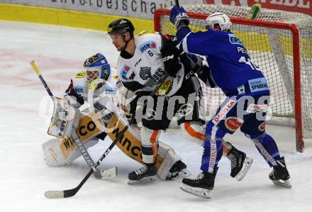 EBEL. Eishockey Bundesliga. EC VSV gegen Dornbirn Bulldogs.  Nikolas Petrik,  (VSV), Jerome Gauthier Leduc, Juhana Rasmus Julius Aho (Dornbirn). Villach, am 1.2.2019.
Foto: Kuess 


---
pressefotos, pressefotografie, kuess, qs, qspictures, sport, bild, bilder, bilddatenbank