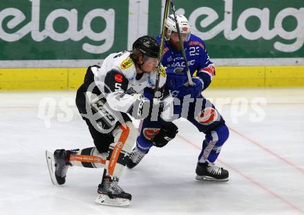 EBEL. Eishockey Bundesliga. EC VSV gegen Dornbirn Bulldogs.  Markus Schlacher, (VSV), Reid Colin McNeill  (Dornbirn). Villach, am 1.2.2019.
Foto: Kuess 


---
pressefotos, pressefotografie, kuess, qs, qspictures, sport, bild, bilder, bilddatenbank
