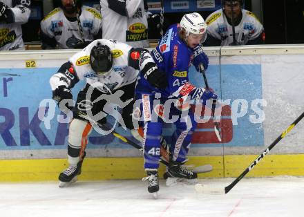 EBEL. Eishockey Bundesliga. EC VSV gegen Dornbirn Bulldogs.  Benjamin Lanzinger, (VSV), Juuso Eemeli Pulli  (Dornbirn). Villach, am 1.2.2019.
Foto: Kuess 


---
pressefotos, pressefotografie, kuess, qs, qspictures, sport, bild, bilder, bilddatenbank