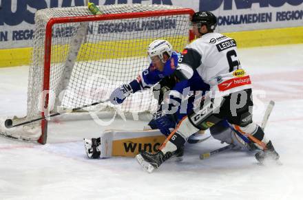 EBEL. Eishockey Bundesliga. EC VSV gegen Dornbirn Bulldogs.  Blaine Down, (VSV), Jerome Gauthier Leduc  (Dornbirn). Villach, am 1.2.2019.
Foto: Kuess 


---
pressefotos, pressefotografie, kuess, qs, qspictures, sport, bild, bilder, bilddatenbank
