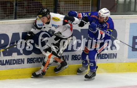 EBEL. Eishockey Bundesliga. EC VSV gegen Dornbirn Bulldogs.  Nico Brunner,  (VSV), Juuso Eemeli Pulli (Dornbirn). Villach, am 1.2.2019.
Foto: Kuess 


---
pressefotos, pressefotografie, kuess, qs, qspictures, sport, bild, bilder, bilddatenbank