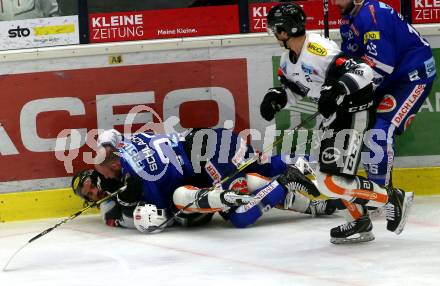 EBEL. Eishockey Bundesliga. EC VSV gegen Dornbirn Bulldogs. Markus Schlacher,  (VSV), Scott Timmins  (Dornbirn). Villach, am 1.2.2019.
Foto: Kuess 


---
pressefotos, pressefotografie, kuess, qs, qspictures, sport, bild, bilder, bilddatenbank