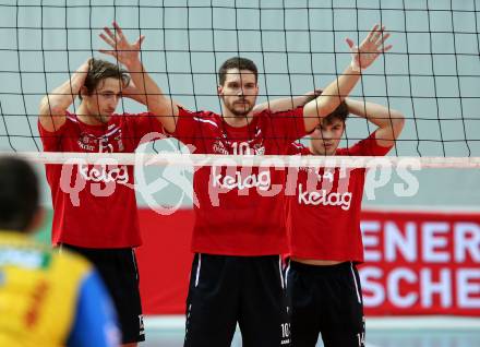 AVL. Volleyball Bundesliga. VBK Woerthersee Loewen Klagenfurt gegen SK Posojilnica Aich/Dob. Felix Friedl, Simon Baldauf, Adonis Alagic (Loewen). Klagenfurt, am 2.2.2019.
Foto: Kuess
---
pressefotos, pressefotografie, kuess, qs, qspictures, sport, bild, bilder, bilddatenbank