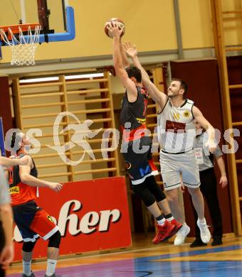 Basketball 2. Bundesliga. Grunddurchgang 17. Runde. Woerthersee Piraten gegen UBC St. Poelten.  Maximilian Kunovjanek (Woerthersee Piraten), Martin Speiser (St. Poelten). Klagenfurt, am 2.2.2019.
Foto: Kuess
---
pressefotos, pressefotografie, kuess, qs, qspictures, sport, bild, bilder, bilddatenbank