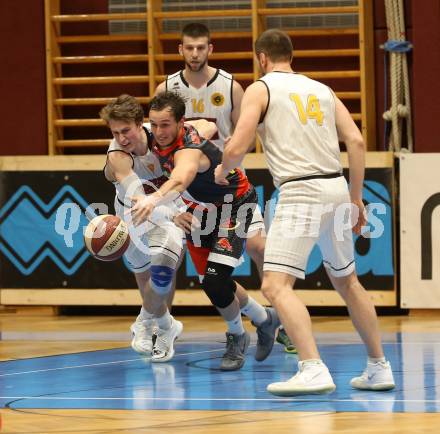 Basketball 2. Bundesliga. Grunddurchgang 17. Runde. Woerthersee Piraten gegen UBC St. Poelten. Lukas Simoner (Woerthersee Piraten), Benjamin Rueckert (St. Poelten). Klagenfurt, am 2.2.2019.
Foto: Kuess
---
pressefotos, pressefotografie, kuess, qs, qspictures, sport, bild, bilder, bilddatenbank