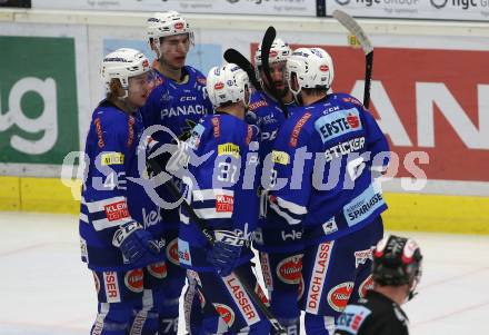 EBEL. Eishockey Bundesliga. EC VSV gegen HCB Suedtirol Alperia. Torjubel Felix Maxa, Jerry Pollastrone, Patrick Stueckler, Bernd Wolf (VSV). Villach, am 3.2.2019.
Foto: Kuess 


---
pressefotos, pressefotografie, kuess, qs, qspictures, sport, bild, bilder, bilddatenbank