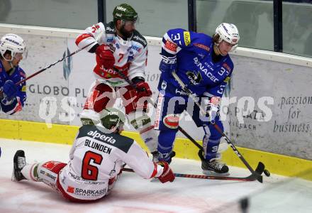 EBEL. Eishockey Bundesliga. EC VSV gegen HCB Suedtirol Alperia. Christof Kromp,  (VSV), Daniel Catenacci, Michael Blunden  (Bozen). Villach, am 3.2.2019.
Foto: Kuess 


---
pressefotos, pressefotografie, kuess, qs, qspictures, sport, bild, bilder, bilddatenbank