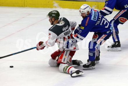 EBEL. Eishockey Bundesliga. EC VSV gegen HCB Suedtirol Alperia. Jerry Pollastrone,   (VSV), Markus Nordlund (Bozen). Villach, am 3.2.2019.
Foto: Kuess 


---
pressefotos, pressefotografie, kuess, qs, qspictures, sport, bild, bilder, bilddatenbank