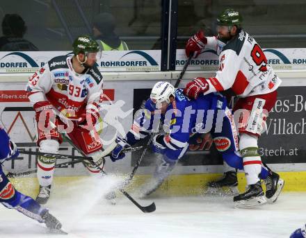 EBEL. Eishockey Bundesliga. EC VSV gegen HCB Suedtirol Alperia. Jason Desantis,  (VSV), Luca Frigo, Daniel Frank  (Bozen). Villach, am 3.2.2019.
Foto: Kuess 


---
pressefotos, pressefotografie, kuess, qs, qspictures, sport, bild, bilder, bilddatenbank