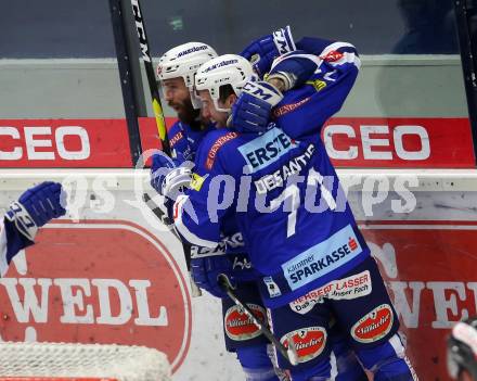 EBEL. Eishockey Bundesliga. EC VSV gegen HCB Suedtirol Alperia. Torjubel Jason Desantis, Nicolas Petrik  (VSV). Villach, am 3.2.2019.
Foto: Kuess 


---
pressefotos, pressefotografie, kuess, qs, qspictures, sport, bild, bilder, bilddatenbank