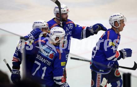 EBEL. Eishockey Bundesliga. EC VSV gegen HCB Suedtirol Alperia.  Torjubel Jerry Pollastrone, MacGregor Sharp, Jason Desantis, Blaine Down (VSV). Villach, am 3.2.2019.
Foto: Kuess 


---
pressefotos, pressefotografie, kuess, qs, qspictures, sport, bild, bilder, bilddatenbank