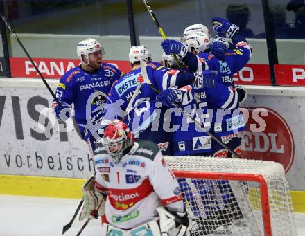 EBEL. Eishockey Bundesliga. EC VSV gegen HCB Suedtirol Alperia.  Torjubel Jason Desantis, Nicolas Petrik, Bernd Wolf, Felix Maxa, Benjamin Lanzinger (VSV). Villach, am 3.2.2019.
Foto: Kuess 


---
pressefotos, pressefotografie, kuess, qs, qspictures, sport, bild, bilder, bilddatenbank