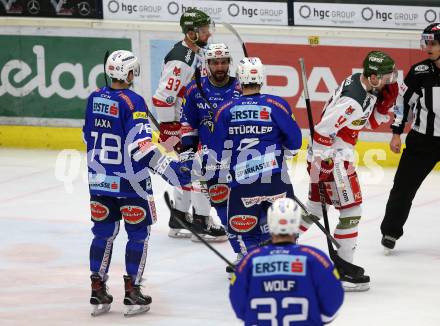 EBEL. Eishockey Bundesliga. EC VSV gegen HCB Suedtirol Alperia.  Torjubel Felix Maxa, Jerry Pollastrone, Patrick Stueckler (VSV). Villach, am 3.2.2019.
Foto: Kuess 


---
pressefotos, pressefotografie, kuess, qs, qspictures, sport, bild, bilder, bilddatenbank