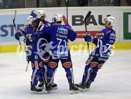 EBEL. Eishockey Bundesliga. EC VSV gegen HCB Suedtirol Alperia.  Torjubel MacGregor Sharp, Jerry Pollastrone, Jason Desantis, Blaine Down (VSV). Villach, am 3.2.2019.
Foto: Kuess 


---
pressefotos, pressefotografie, kuess, qs, qspictures, sport, bild, bilder, bilddatenbank