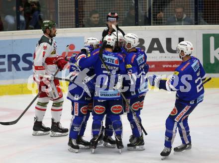 EBEL. Eishockey Bundesliga. EC VSV gegen HCB Suedtirol Alperia.  Torjubel MacGregor Sharp, Jerry Pollastrone, Jason Desantis, Blaine Down, Yann Sauve (VSV). Villach, am 3.2.2019.
Foto: Kuess 


---
pressefotos, pressefotografie, kuess, qs, qspictures, sport, bild, bilder, bilddatenbank