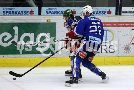 EBEL. Eishockey Bundesliga. EC VSV gegen HCB Suedtirol Alperia. Yann Sauve,  (VSV), Angelo Miceli   (Bozen). Villach, am 3.2.2019.
Foto: Kuess 


---
pressefotos, pressefotografie, kuess, qs, qspictures, sport, bild, bilder, bilddatenbank