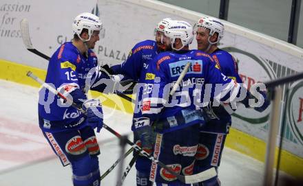 EBEL. Eishockey Bundesliga. EC VSV gegen HCB Suedtirol Alperia. Torjubel Blaine Down, Jerry Pollastrone, Markus Schlacher, Stefan Bacher  (VSV). Villach, am 3.2.2019.
Foto: Kuess 


---
pressefotos, pressefotografie, kuess, qs, qspictures, sport, bild, bilder, bilddatenbank