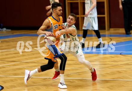 Basketball 2. Bundesliga. Grunddurchgang 18. Runde. KOS Celovec gegen   	BBU Salzburg. Jan Razdevsek, (KOS), Adrian Mitchell  (Salzburg). Klagenfurt, am 9.2.2019.
Foto: Kuess
---
pressefotos, pressefotografie, kuess, qs, qspictures, sport, bild, bilder, bilddatenbank