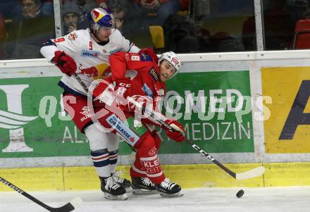 EBEL. Eishockey Bundesliga. KAC gegen	EC Red Bull Salzburg.  Johannes Bischofberger,  (KAC), Alexander Rauchenwald (Salzburg). Klagenfurt, am 12.2.2019.
Foto: Kuess

---
pressefotos, pressefotografie, kuess, qs, qspictures, sport, bild, bilder, bilddatenbank