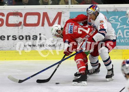 EBEL. Eishockey Bundesliga. KAC gegen	EC Red Bull Salzburg. Steven Strong,  (KAC), Peter Hochkofler (Salzburg). Klagenfurt, am 12.2.2019.
Foto: Kuess

---
pressefotos, pressefotografie, kuess, qs, qspictures, sport, bild, bilder, bilddatenbank