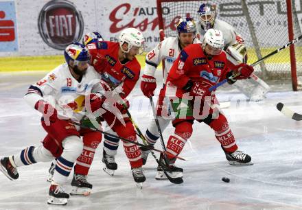 EBEL. Eishockey Bundesliga. KAC gegen	EC Red Bull Salzburg. Stefan Geier, Thomas Koch,  (KAC), Michael Schiechl, Bobby Raymond (Salzburg). Klagenfurt, am 12.2.2019.
Foto: Kuess

---
pressefotos, pressefotografie, kuess, qs, qspictures, sport, bild, bilder, bilddatenbank