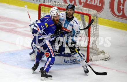 EBEL. Eishockey Bundesliga. EC VSV gegen EHC Liwest Black Wings Linz.   Janie Fraser,  (VSV), Rick Schofield (Linz). Villach, am 14.2.2019.
Foto: Kuess 


---
pressefotos, pressefotografie, kuess, qs, qspictures, sport, bild, bilder, bilddatenbank