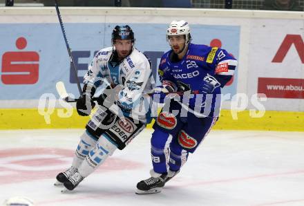 EBEL. Eishockey Bundesliga. EC VSV gegen EHC Liwest Black Wings Linz.   Johann Lars Olof Eriksson,  (VSV), Aaron Brocklehurst (Linz). Villach, am 14.2.2019.
Foto: Kuess 


---
pressefotos, pressefotografie, kuess, qs, qspictures, sport, bild, bilder, bilddatenbank