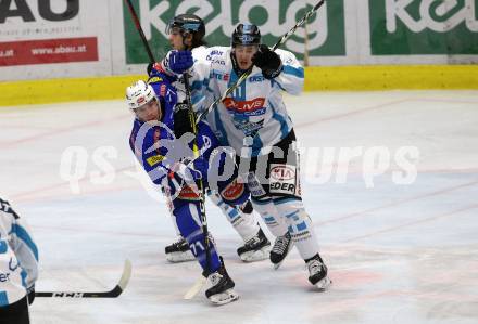 EBEL. Eishockey Bundesliga. EC VSV gegen EHC Liwest Black Wings Linz.   Jason Desantis, (VSV),  Valentin Leiler (Linz). Villach, am 14.2.2019.
Foto: Kuess 


---
pressefotos, pressefotografie, kuess, qs, qspictures, sport, bild, bilder, bilddatenbank